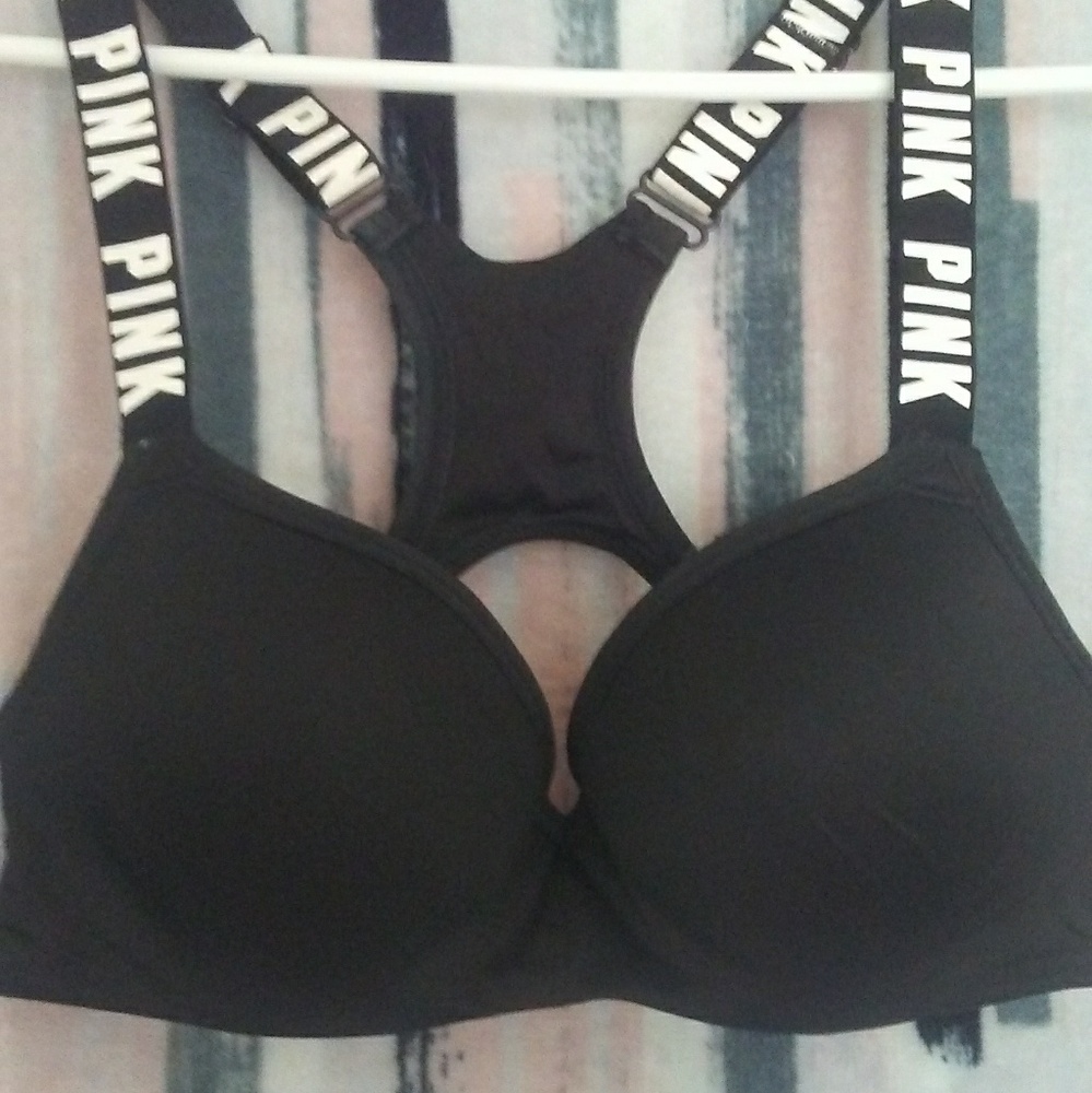 Pink black sports bra